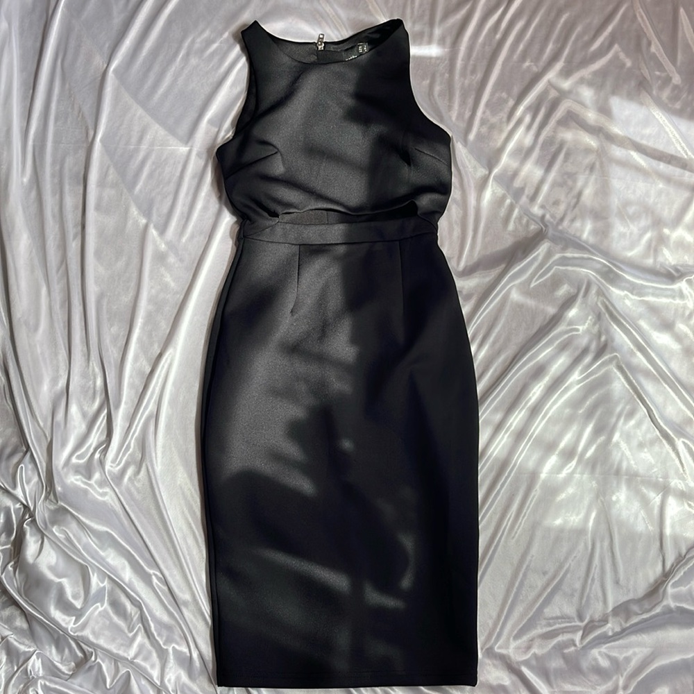 ASOS Petite Black Pencil Midi cutout zip up sleeveless dress